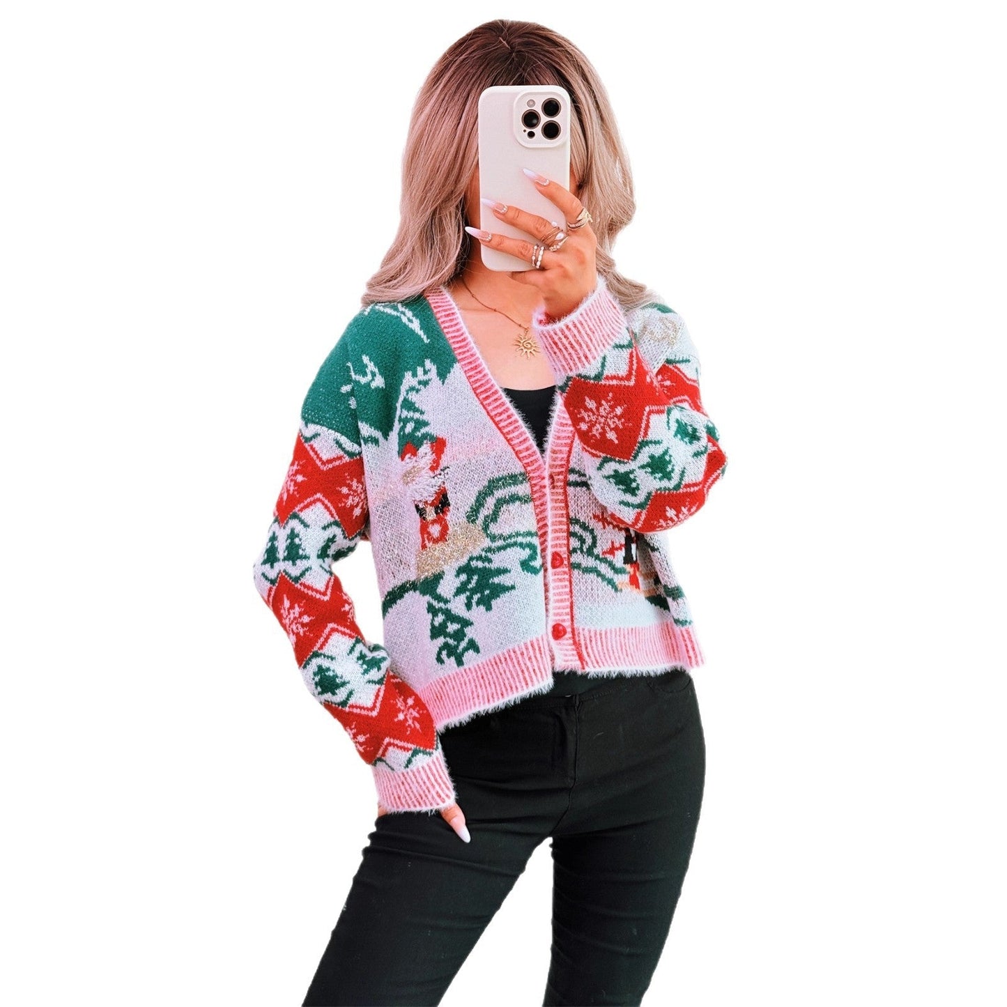 Women's Cardigan in Festive Design with Christmas Motifs R&B