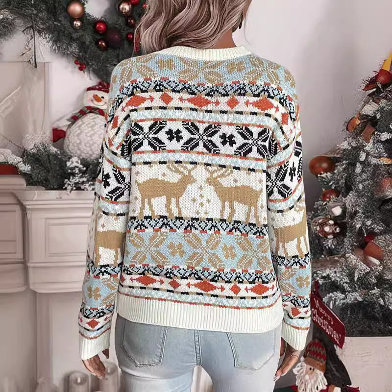 Women's Christmas Knit Sweater with Festive Reindeer Design and Cozy Material