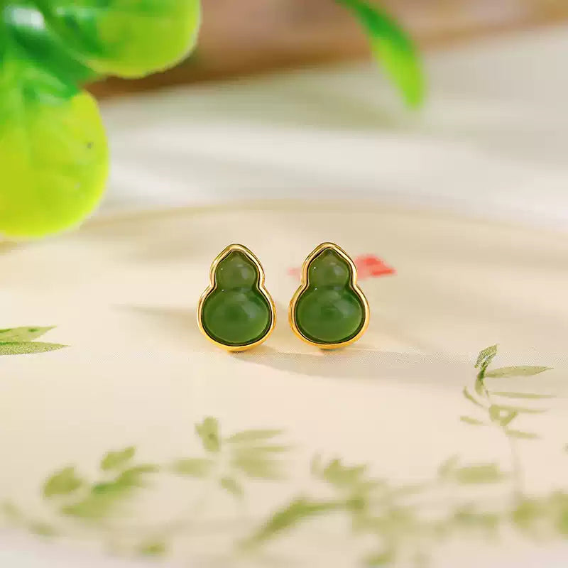 Elaina Jade Fortune Gourd Stud Earrings