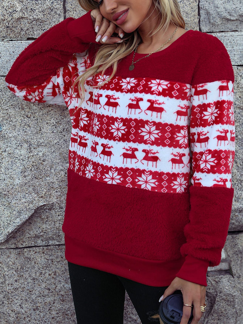 Women's Cozy Christmas Sweater with Flannel Surface and Festive Design
