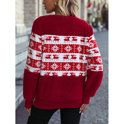 Women's Cozy Christmas Sweater with Flannel Surface and Festive Design