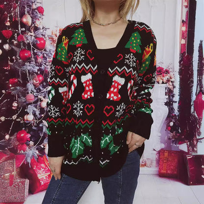Women's Christmas Cardigan with Festive Motif and Practical Button Closure