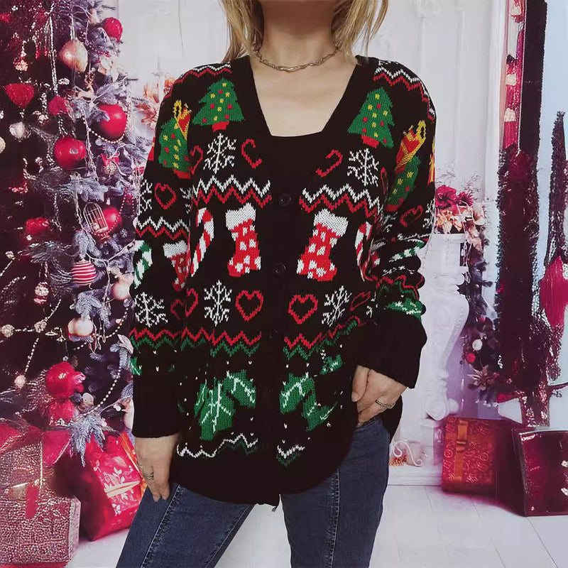 Women's Christmas Cardigan with Festive Motif and Practical Button Closure