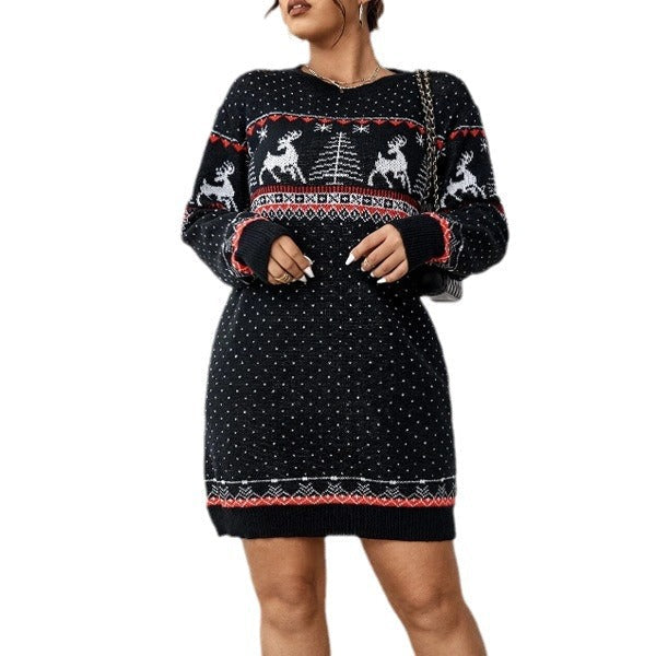 Women's Cozy Christmas Knit Sweater with Festive Reindeer Motif