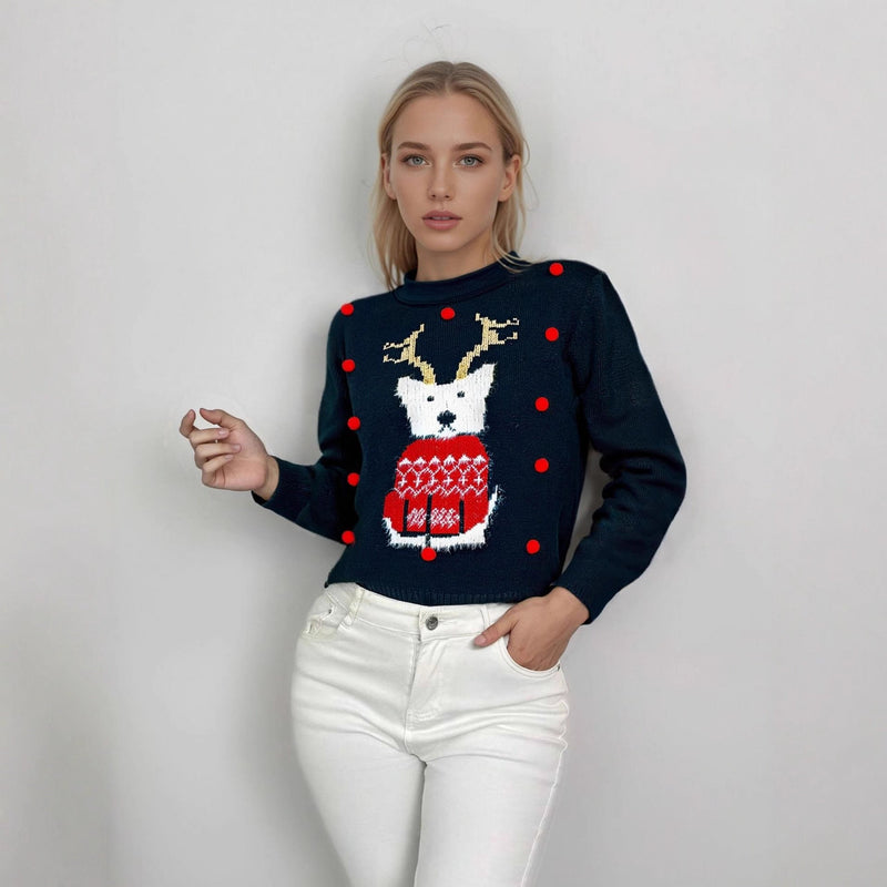 Women's Christmas Sweater with Festive Motifs and Creative 3D Details