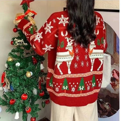 Women's Festive Winter Sweater with Christmas Motifs