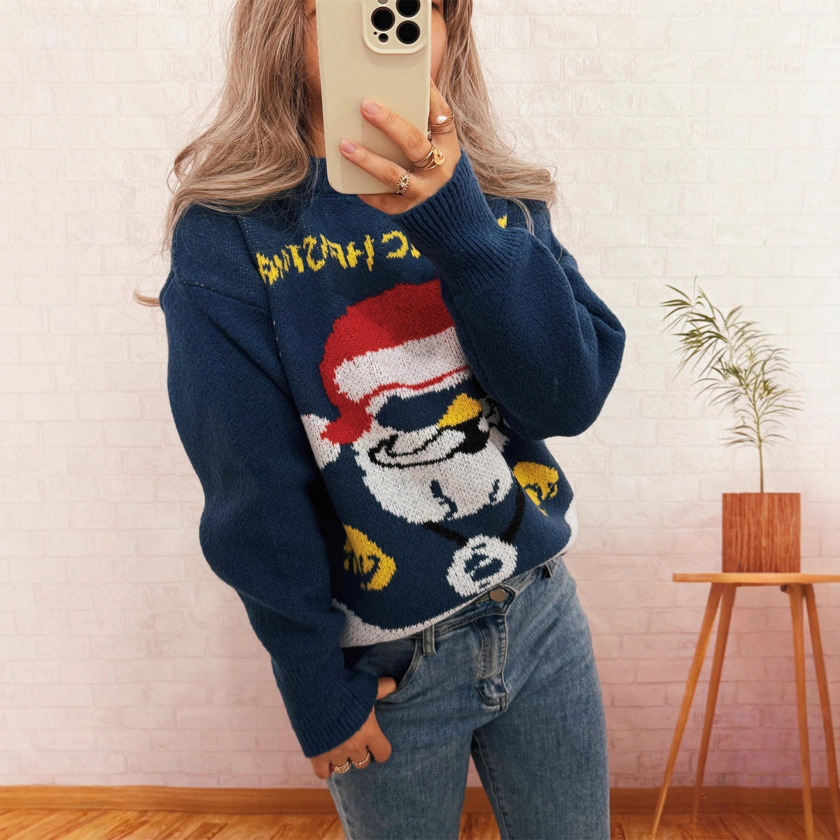 Women's Festive Knit Sweater with Christmas Motif