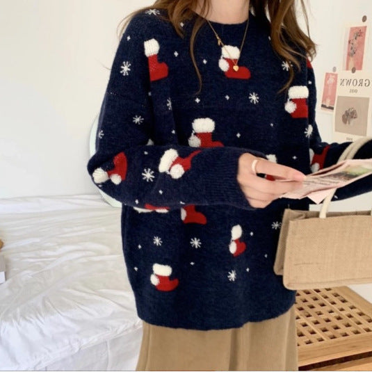 Women's Christmas Sweater with Festive Sock Design