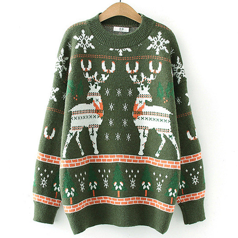 Women's Christmas Sweater with Festive Reindeer Design and Cozy Material R&B