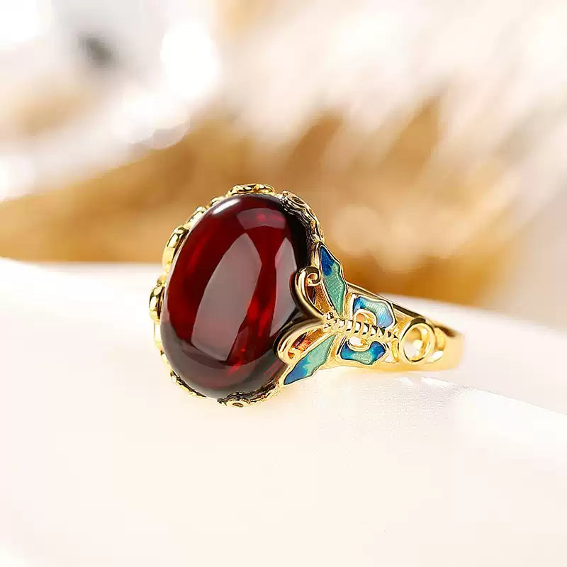 Amber Butterfly Statement Ring