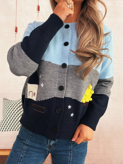 Women's Cardigan with Festive Motif and Button Details R&B