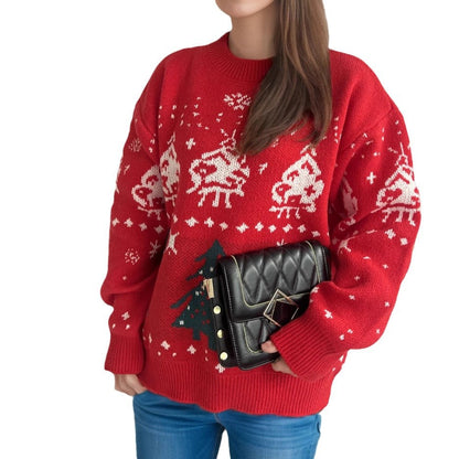 Women's Knit Christmas Sweater with Festive Motifs and Casual Cut