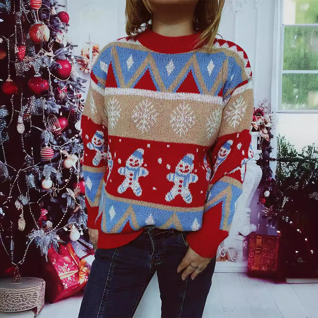 Women's Festive Knit Sweater with Cheerful Christmas Motif and Casual Cut
