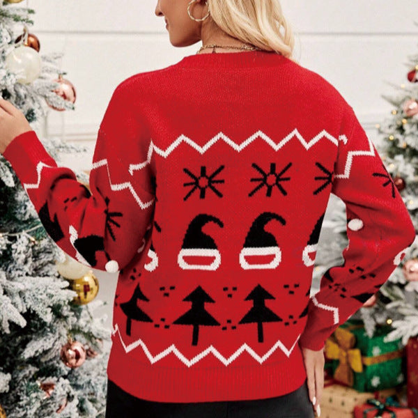 Women's Festive Christmas Sweater with Playful Motif and Textured Fabric