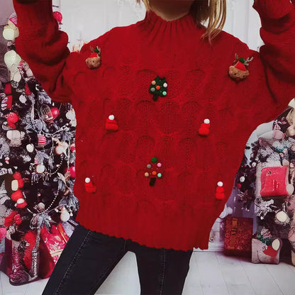 Women's Winter Sweater with Festive Motif and Textured Knit