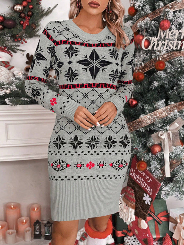 Women's Knit Dress with Festive Norwegian Pattern and Modern Cut