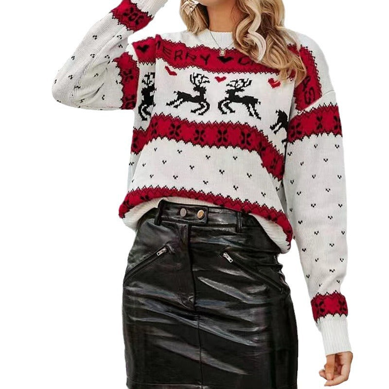 Women's Christmas Sweater with Festive Reindeer Design and Soft Fabric