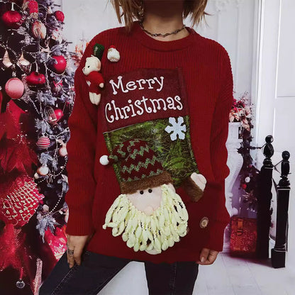 Women's Christmas Sweater with Festive Design and 3D Appliqués