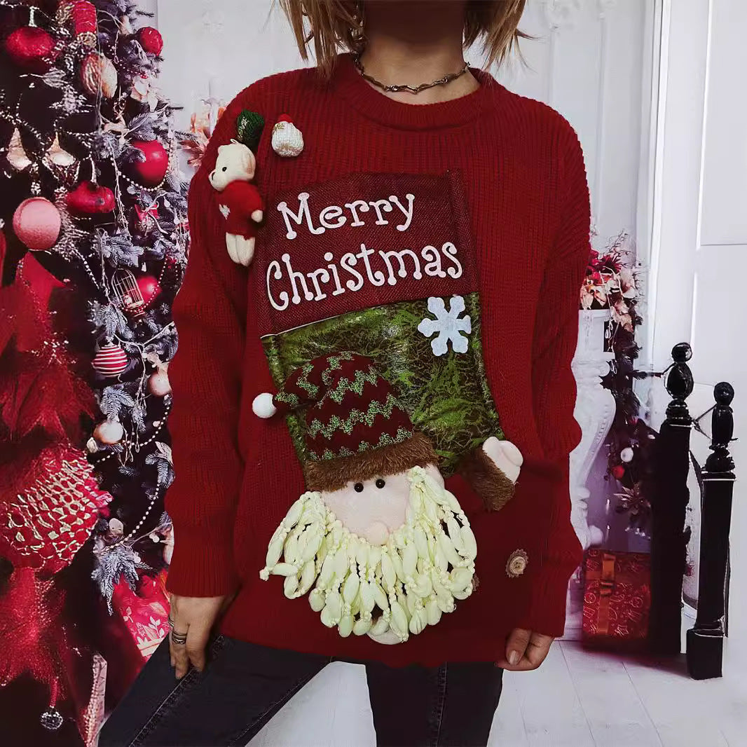 Women's Christmas Sweater with Festive Design and 3D Appliqués R&B