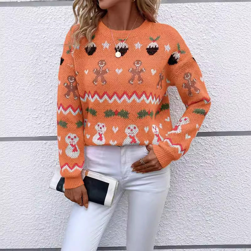 Women's Festive Knit Sweater with Playful Christmas Motif