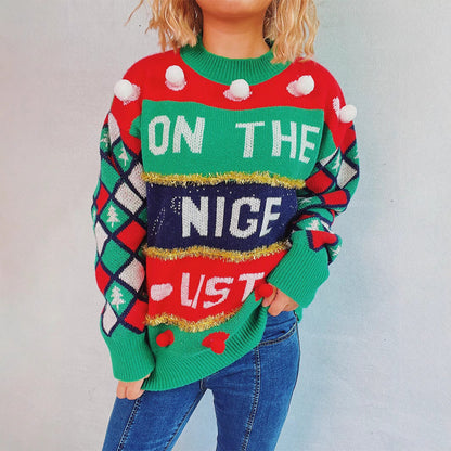 Women's Christmas Sweater with Three-Dimensional Motifs and Glittering Accents