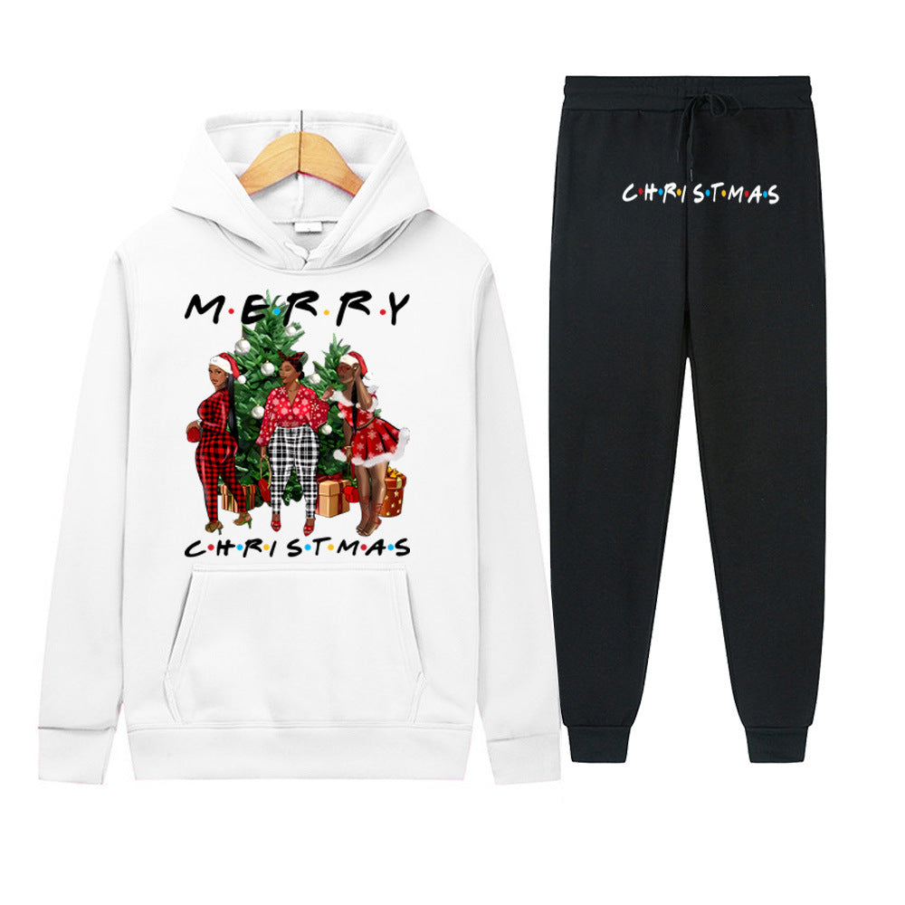 Women's Christmas Hoodie and Sweatpants Set with Festive Graphic Design
