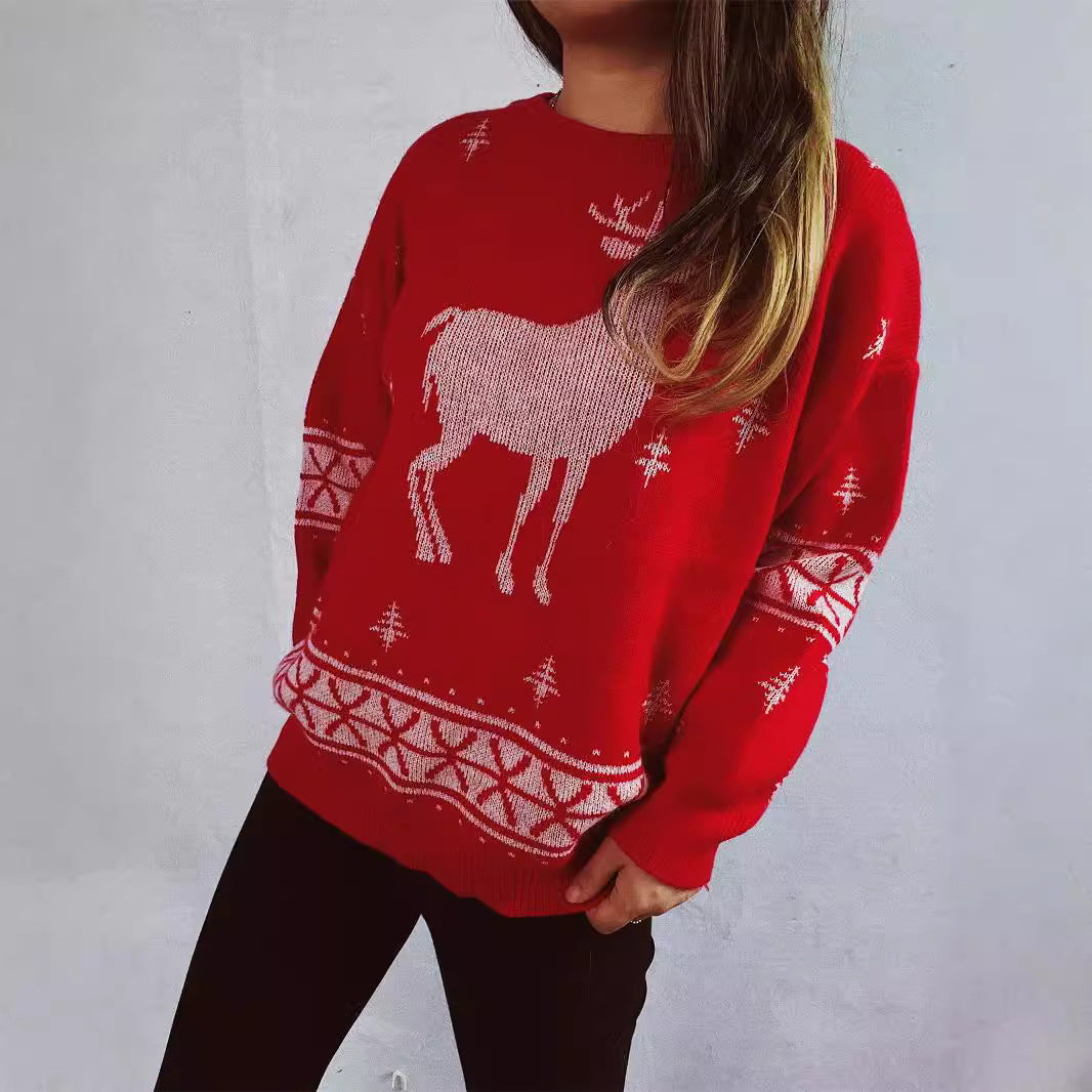 Women's Christmas Sweater with Festive Reindeer Motif and Soft Knit R&B