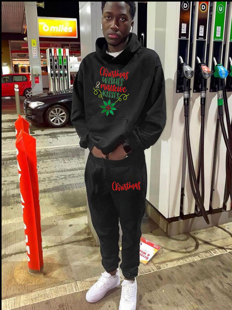 Men's Cozy Hoodie and Sweatpants Set with Festive Christmas Motif