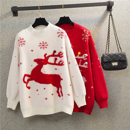 Women's Cozy Christmas Sweater with Festive Reindeer Design R&B