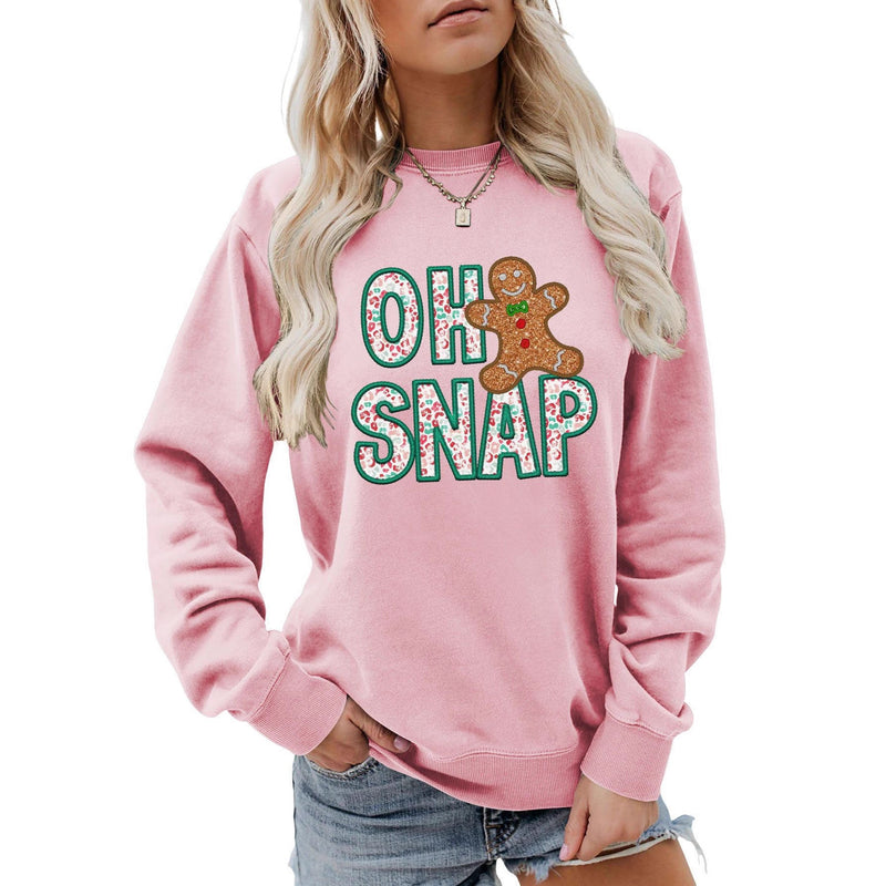 Women's Sweatshirt with Fun Gingerbread Man Motif and Sparkling Lettering