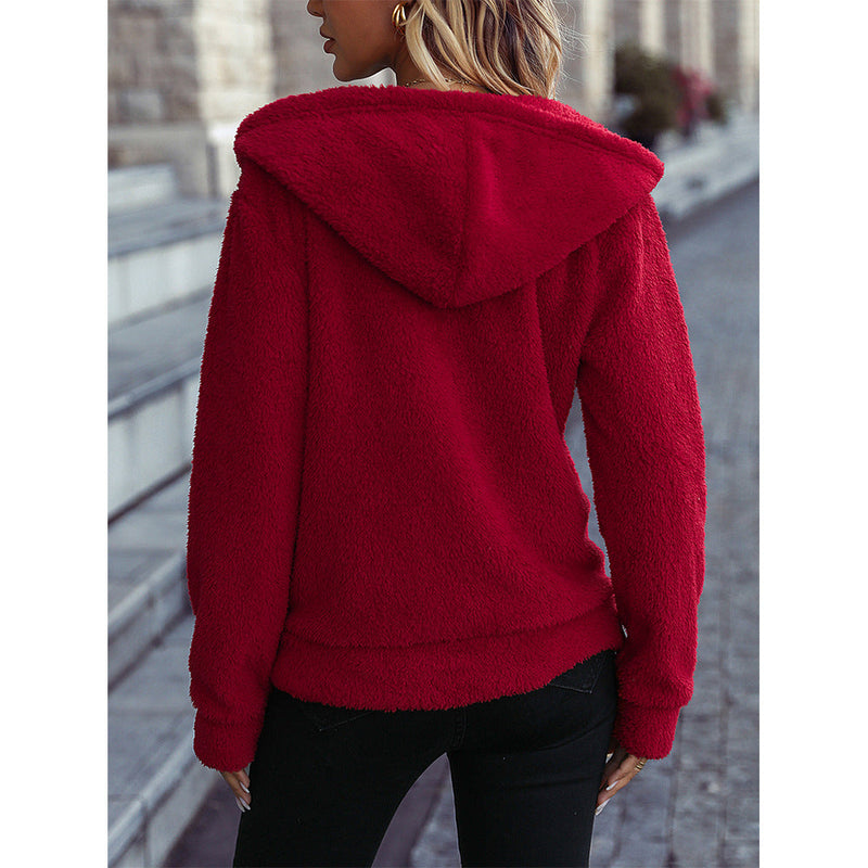 Women's Cozy Christmas Jacket with Hood and Festive Print