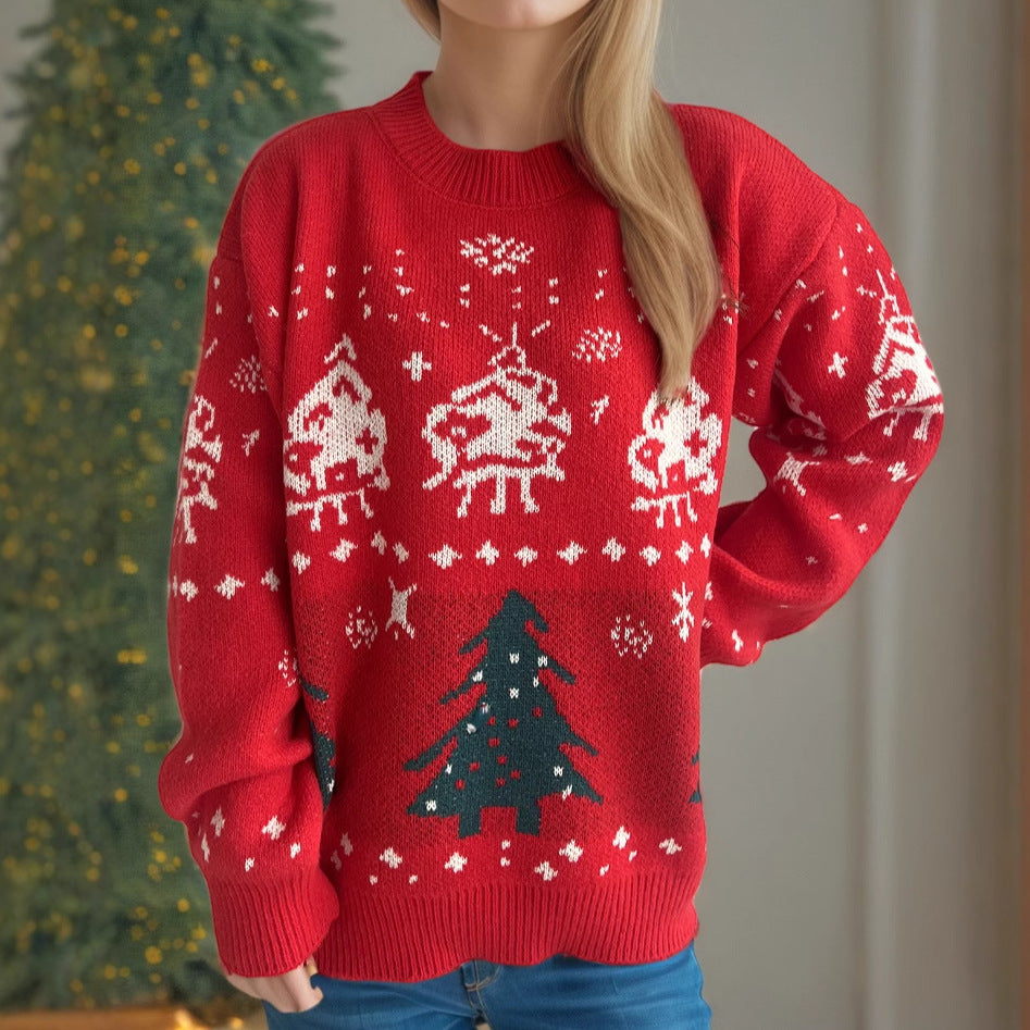 Women's Knit Christmas Sweater with Festive Motifs and Casual Cut