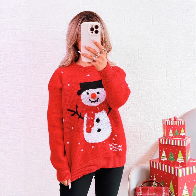 Women's Christmas Sweater with Festive Snowman Motif and Cozy Cut
