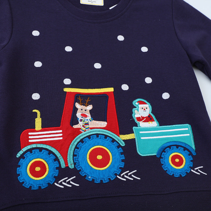 Boys' Sweatshirt with Cheerful Tractor and Christmas Motif