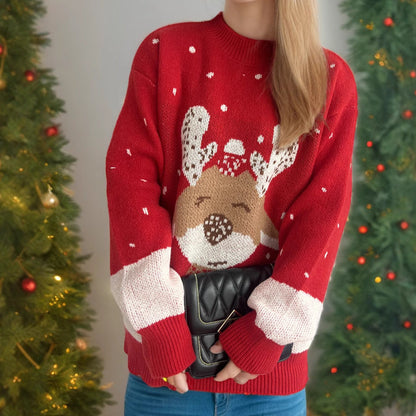 Women's Sweater with Festive Reindeer Motif and Heavenly Design
