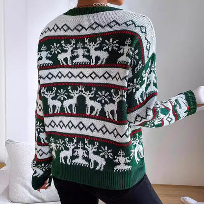 Women's Christmas Sweater with Modern Reindeer Pattern and Exclusive Knit Quality