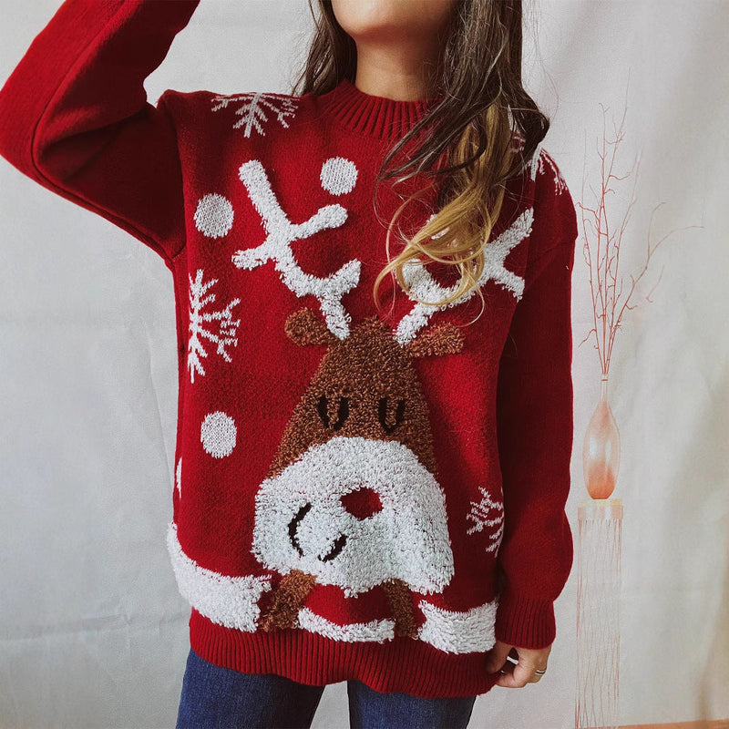 Women's Cozy Christmas Sweater with Fun Reindeer Motif