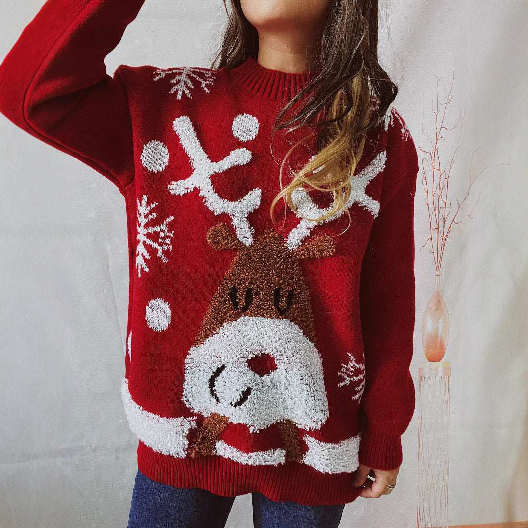 Women's Cozy Christmas Sweater with Funny Reindeer Motif R&B