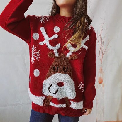 Women's Cozy Christmas Sweater with Funny Reindeer Motif R&B