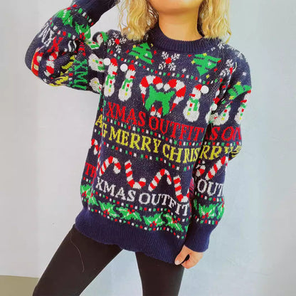 Women's Christmas Sweater with Colorful Motifs and Fun Appliqués R&B