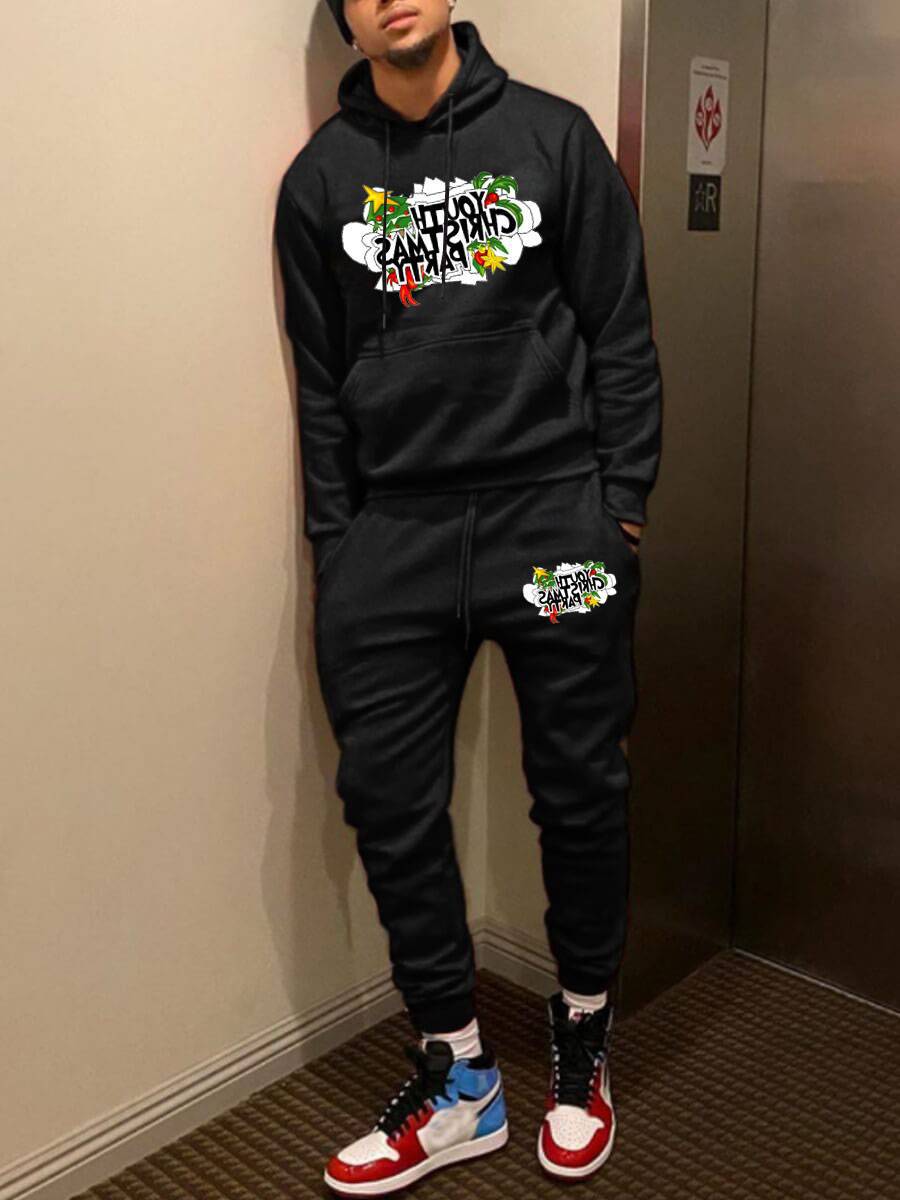 Women's Hoodie and Sweatpants Set with Creative Christmas Motif