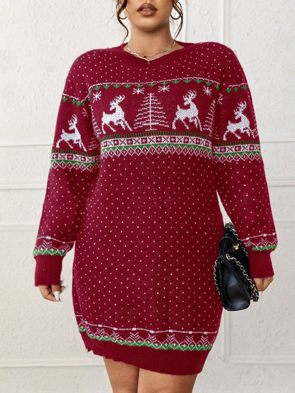 Women's Cozy Christmas Knit Sweater with Festive Reindeer Motif
