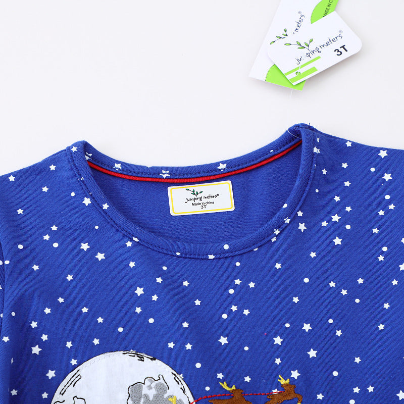 Girls' Long-Sleeve Dress with Christmas Motif
