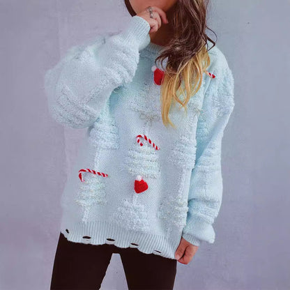 Women's Festive Sweater with Creative Christmas Motifs and Textured Design R&B