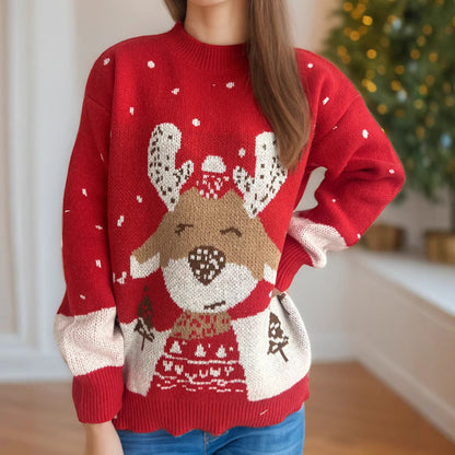 Women's Sweater with Festive Reindeer Motif and Heavenly Design