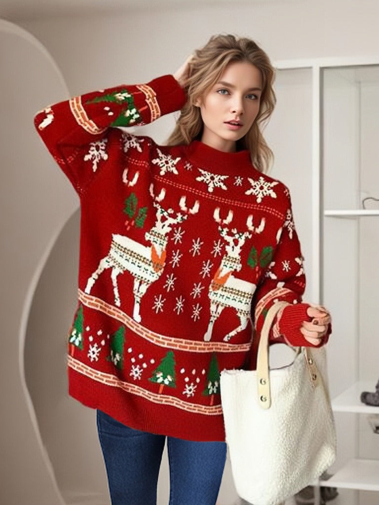 Women's Christmas Sweater with Festive Motif and Casual Cut