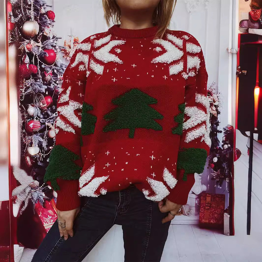 Women's Casual Sweater with Festive Winter Motif