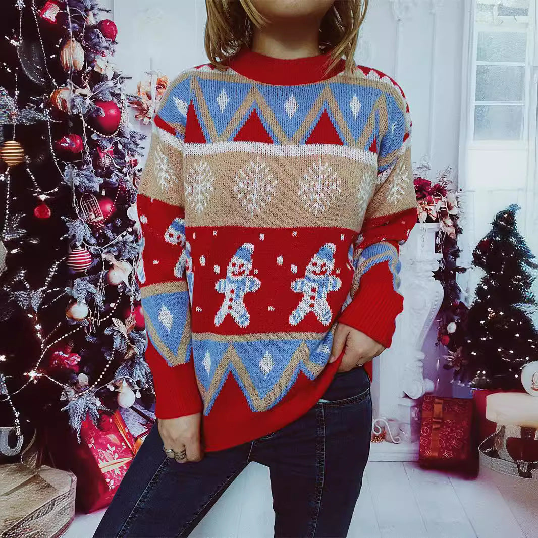 Women's Festive Knit Sweater with Cheerful Christmas Motif and Casual Cut