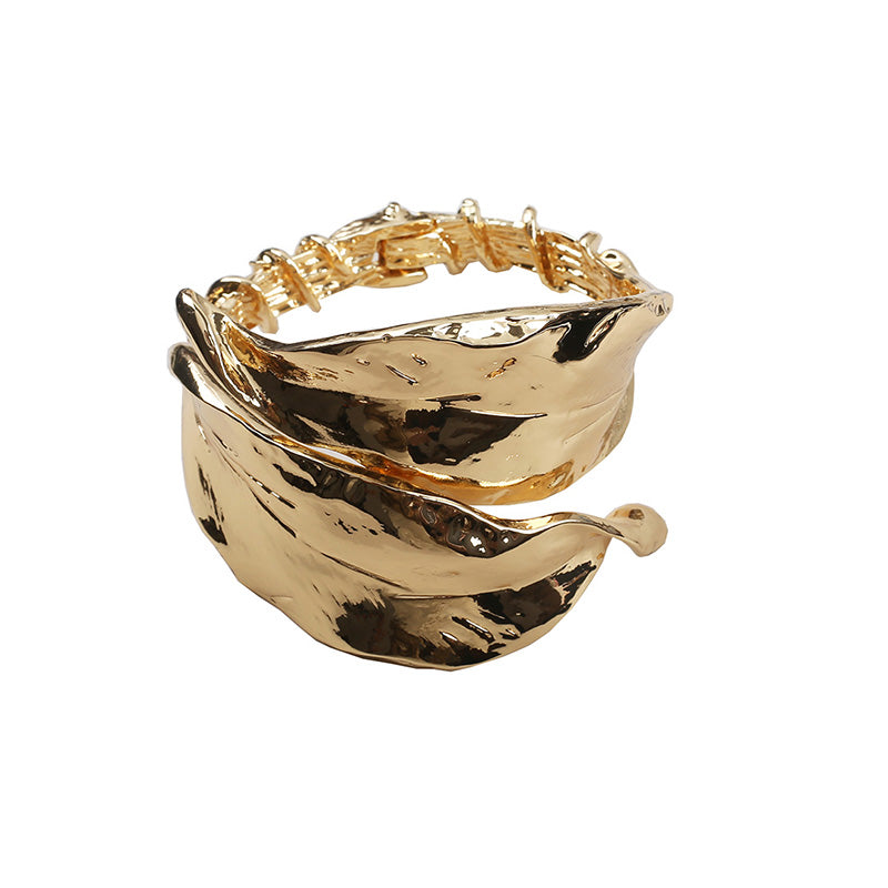 Leaf Motif Gold-plated Bangle