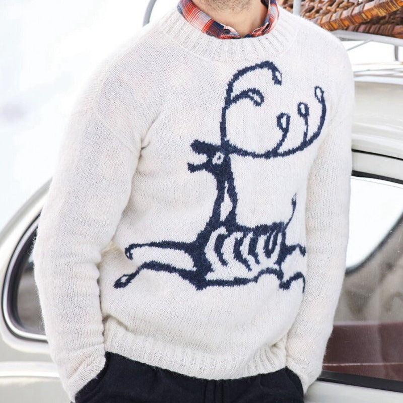 Men's Sweater with Festive Reindeer Motif and High-Quality Wool Blend R&B